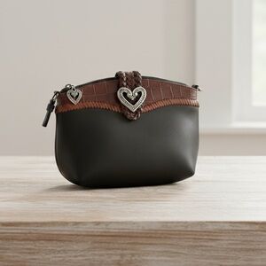 Brighton Black Brown Croc Embossed Heart To Heart Utility Pouch Mini Crossbody